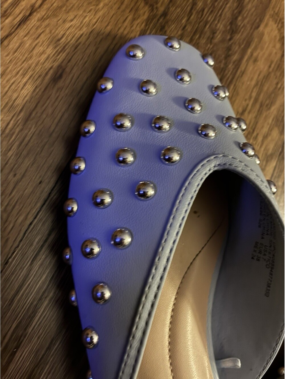 Time and Tru Women's Studded Mule Flats – Light Blue (Size 7)